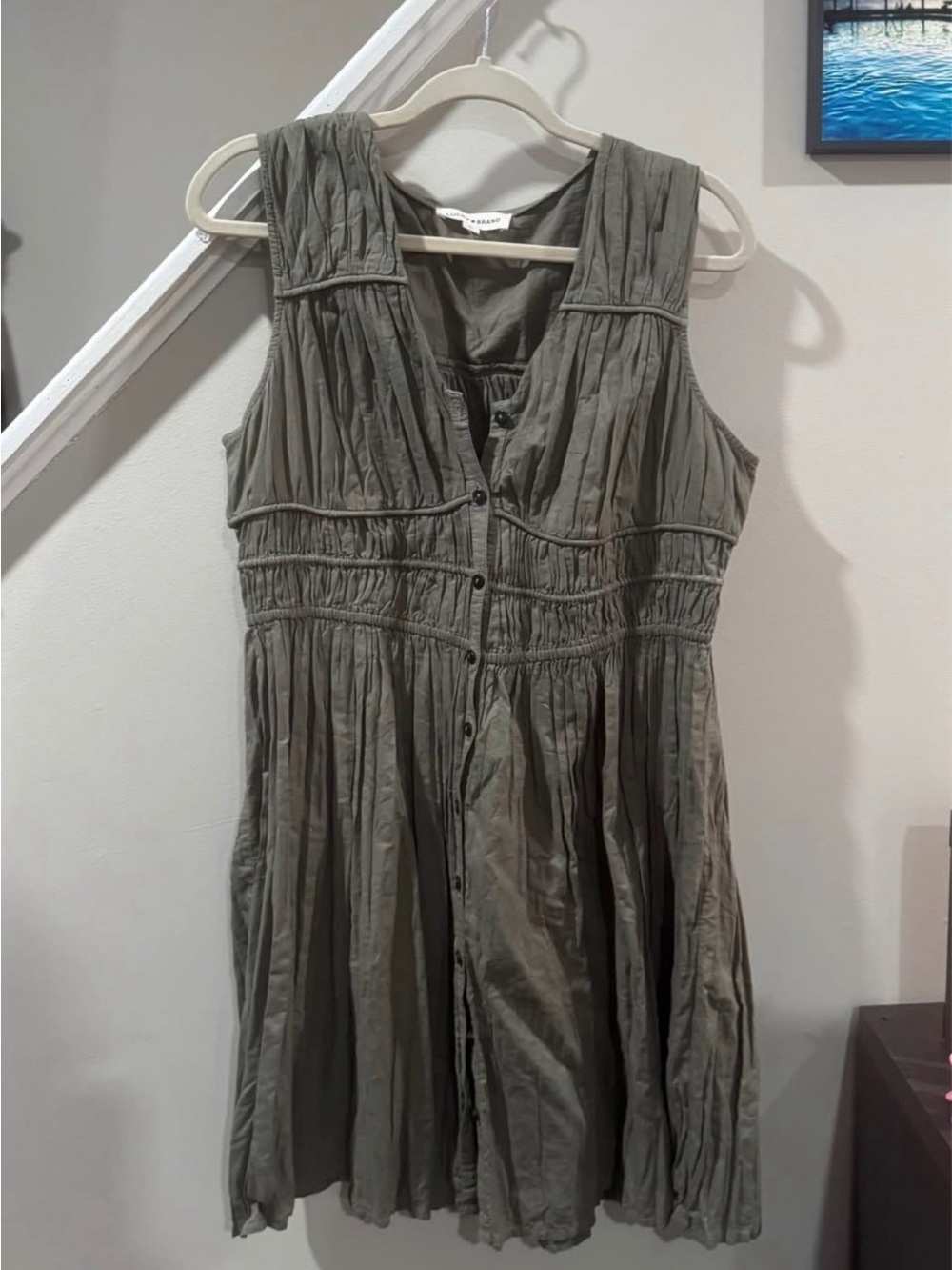 Lucky Brand Olive Green Sleeveless Button-Front Midi Dress